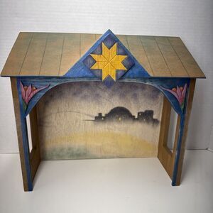 Jim Shore 2003 Heartwood Creek Nativity Wooden Stable Creche #113258 12”x12”